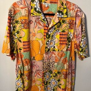 Vibrant Orange and Yellow Casual Button Down Shirt